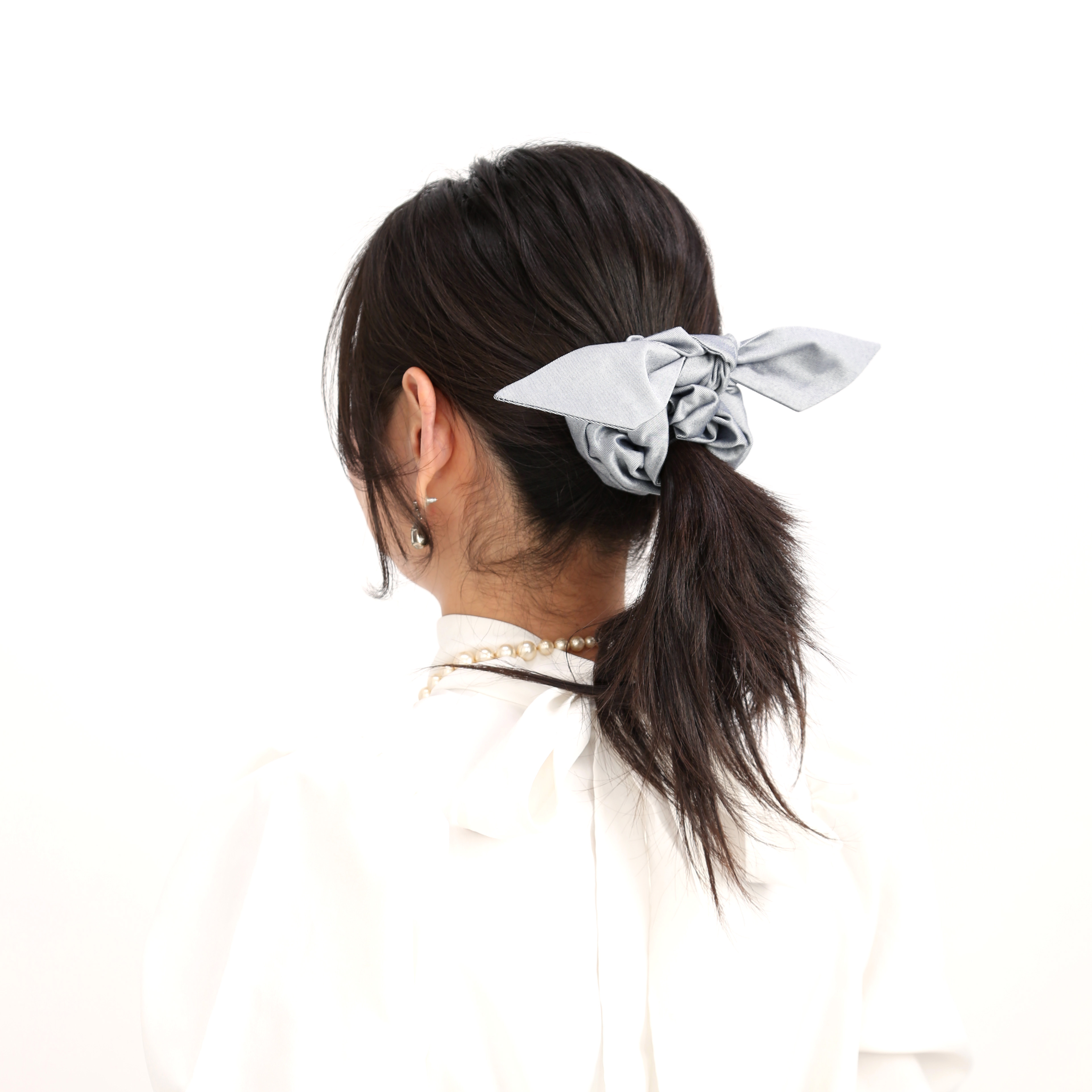 【受注生産】リボンシュシュ シルクデニム グレー