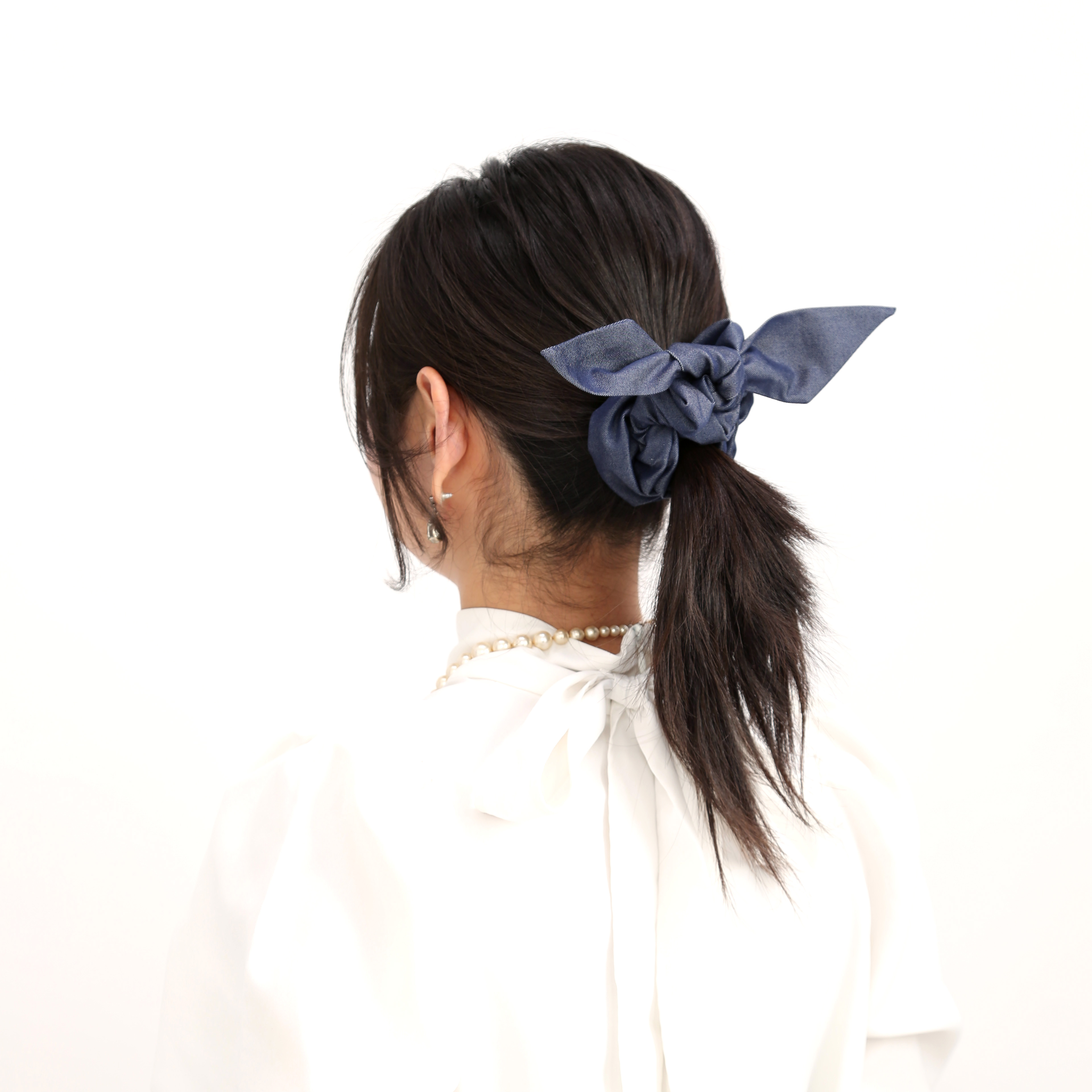 【受注生産】リボンシュシュ シルクデニム ネイビー